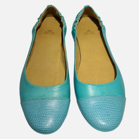 Peter Millar Shoes - Peter Millar Womens Ballet Flat Shoes Blue Snakeskin Round Toe Slip Ons 7 1/2